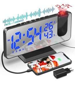 TAKRINK-Ψηφιακό Ξυπνητήρι με ραδιόφωνο, περιστρεφόμενο προτζέκτορα 180° & διπλή αφύπνιση.